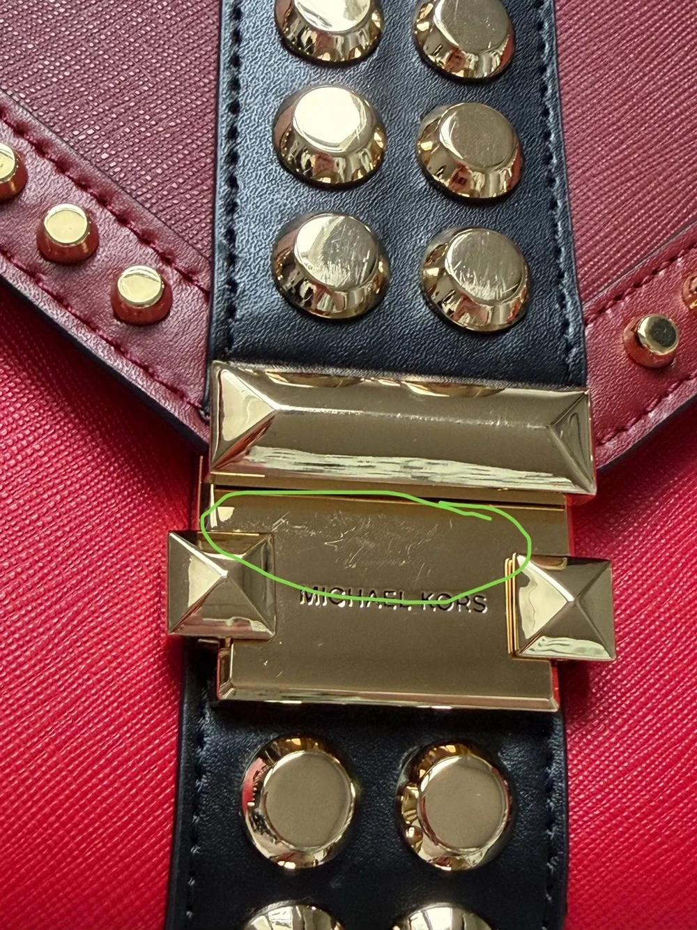 Michael Kors Whitney Studded Chain Strap Shoulder Bag - Red Burgundy Black